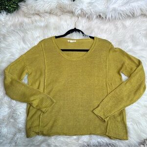 🎄Eileen Fisher Yellow green Crewneck Sweater with Relaxed Fit 100% linen‎